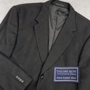 VTG Tailors Row Luxe Pure Camel Hair Blazer Sport Coat Men 52R Black Luxury